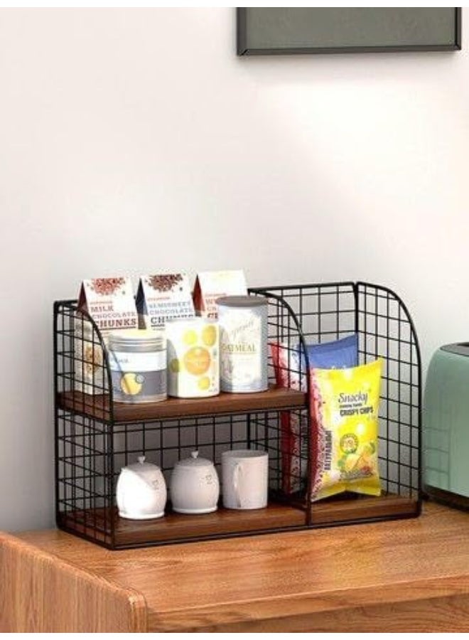 Coffee and beverage corner stand, metal, sturdy wooden shelves, decorative piece for kitchen organization (bk) - Image 1